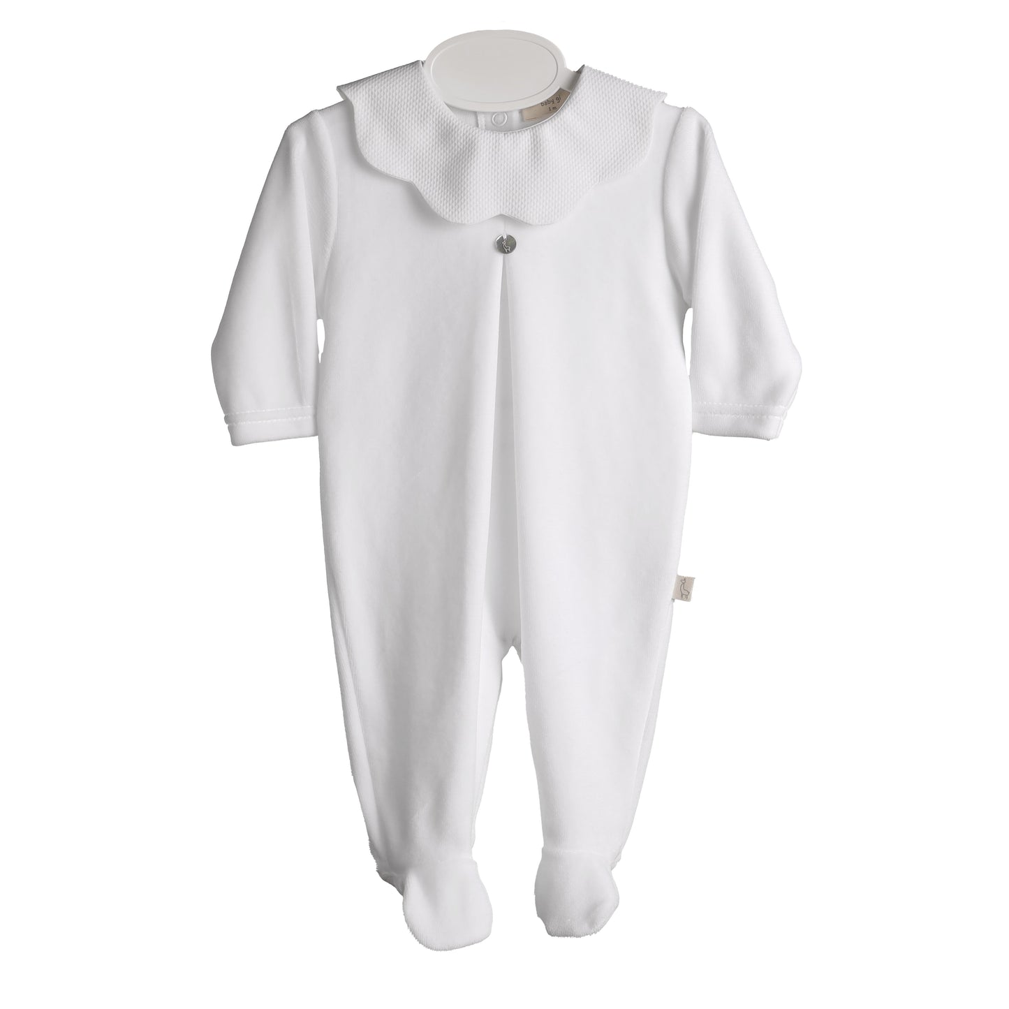 Baby Gi - White Velour Pique Collar Sleepsuit