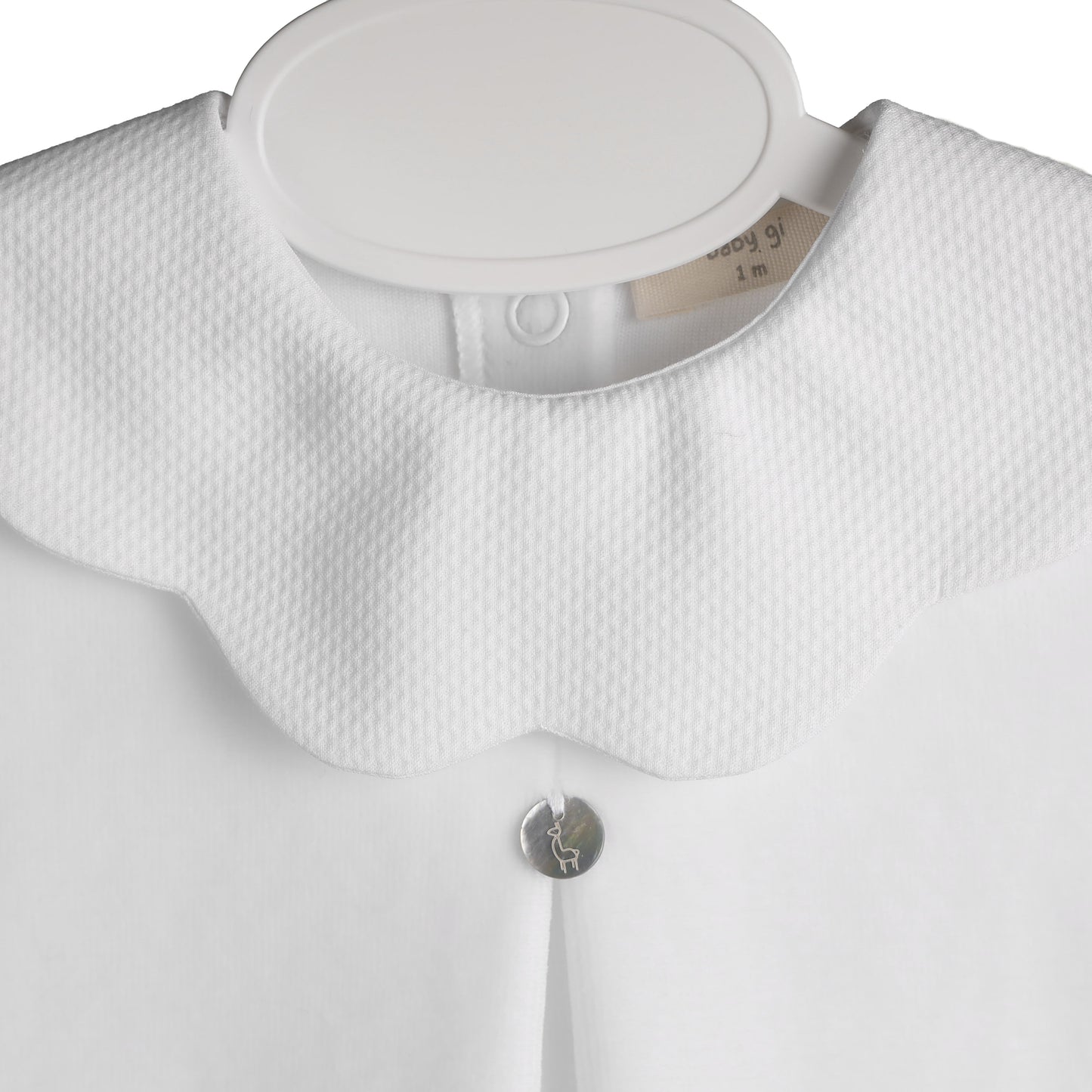 Baby Gi - White Velour Pique Collar Sleepsuit