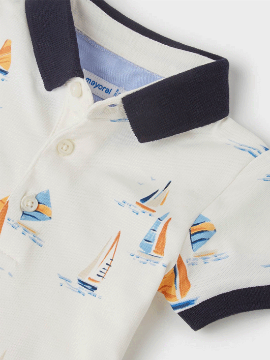 Mayoral -Baby Boy Boat Print Polo Shirt White