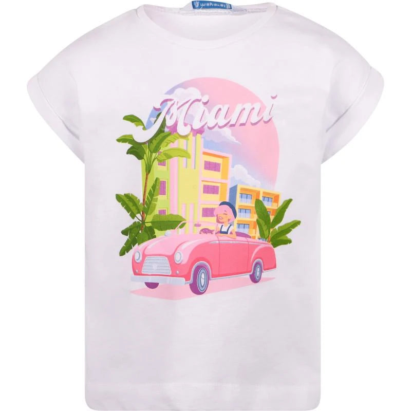 Mayoral - Miami print t shirt and headband set in white and pink