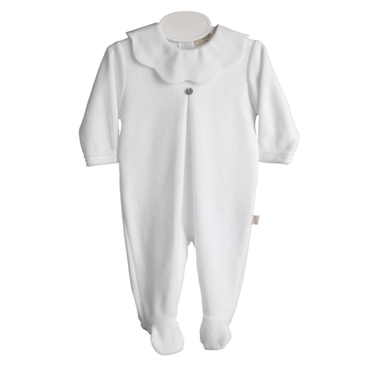 Baby Gi - White Velour Pique Collar Sleepsuit
