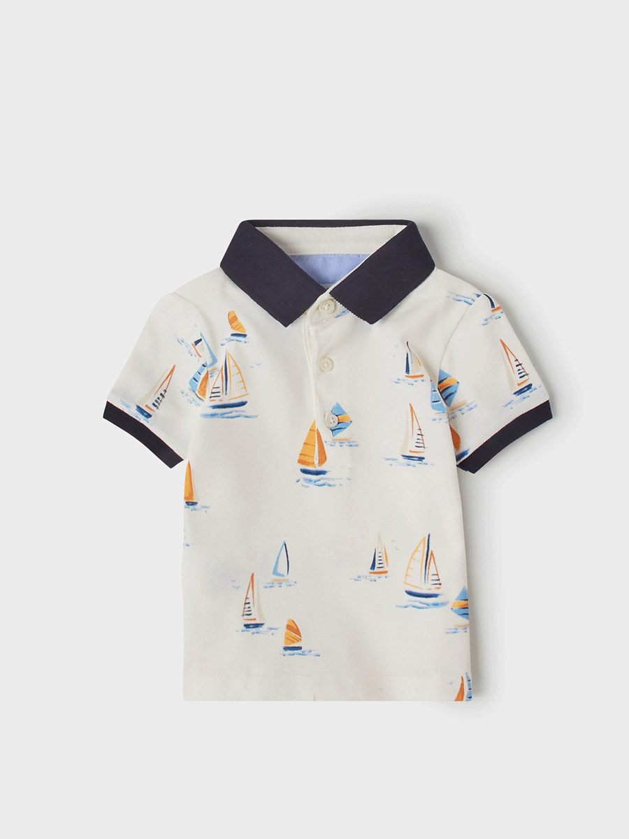 Mayoral -Baby Boy Boat Print Polo Shirt White