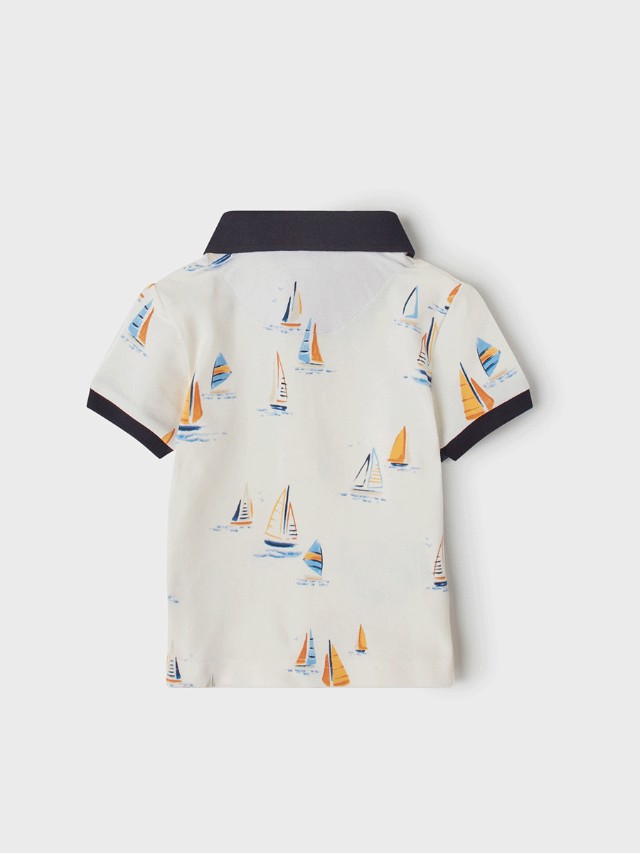 Mayoral -Baby Boy Boat Print Polo Shirt White