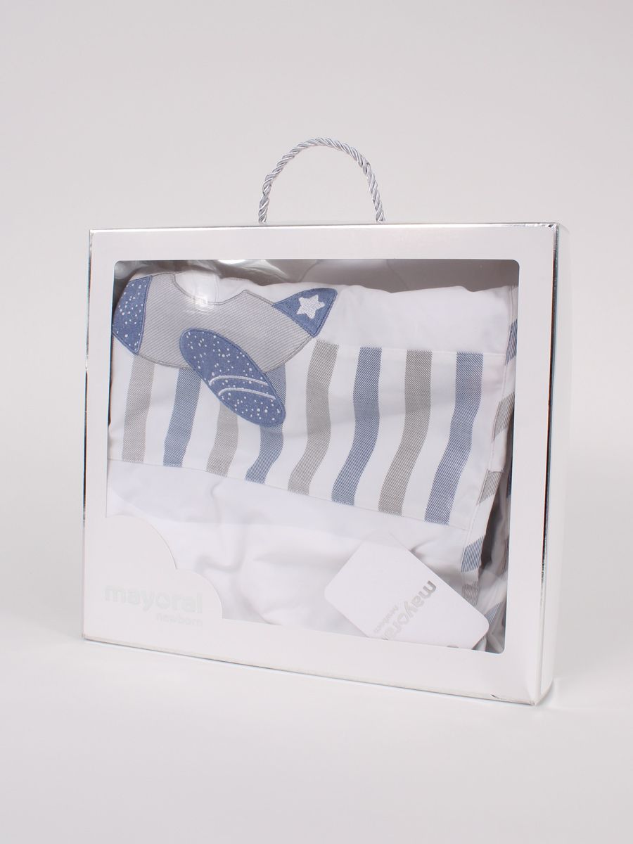 Mayoral Blue & White Embroidered Baby Blanket in Gift Box