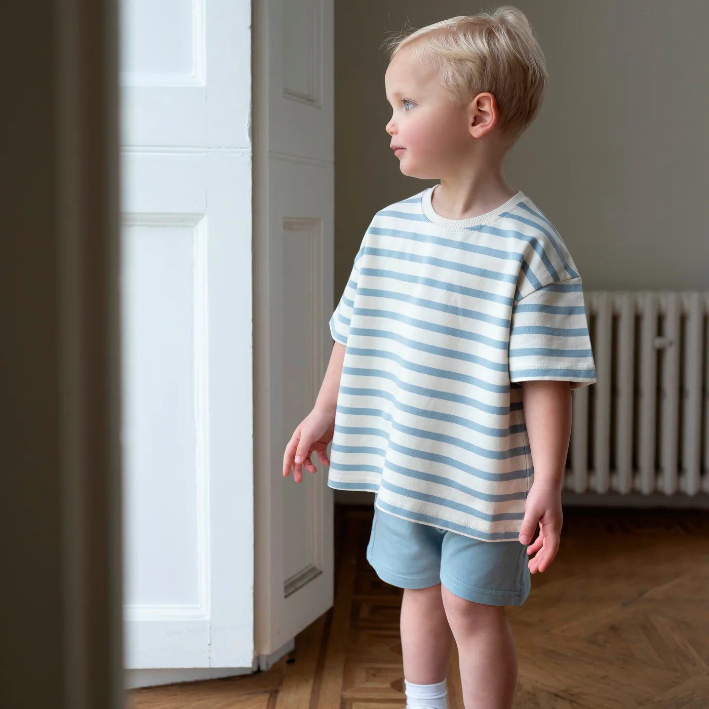 Little Prince & Sister - Cotton Oversized Summer Set - Cornflower Blue