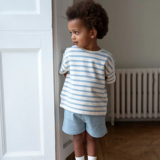 Little Prince & Sister - Cotton Oversized Summer Set - Cornflower Blue