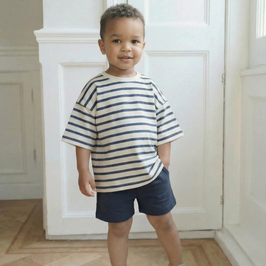 Little Prince & Sister - Cotton Oversized Summer Set - Navy